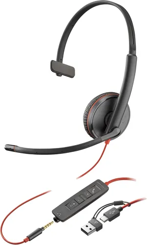 HP Poly Blackwire 3215 Mono USB-C Headset + 3,5mm Jack + USB-C/A Adapter (8X227AA) - SynFore